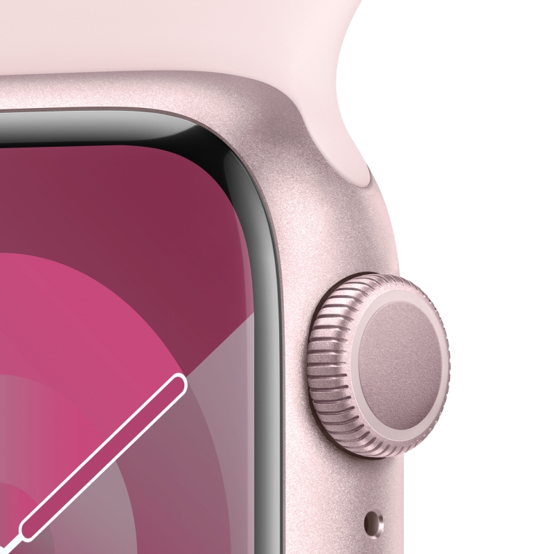 Apple Watch Series 9, 45 мм, корпус из алюминия розового цвета, спортивный ремешок розового цвета