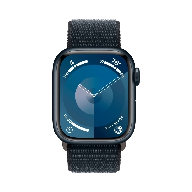 Apple Watch Series 9, 45 мм, корпус из алюминия цвета «темная ночь», спортивный ремешок Loop «темная ночь»
