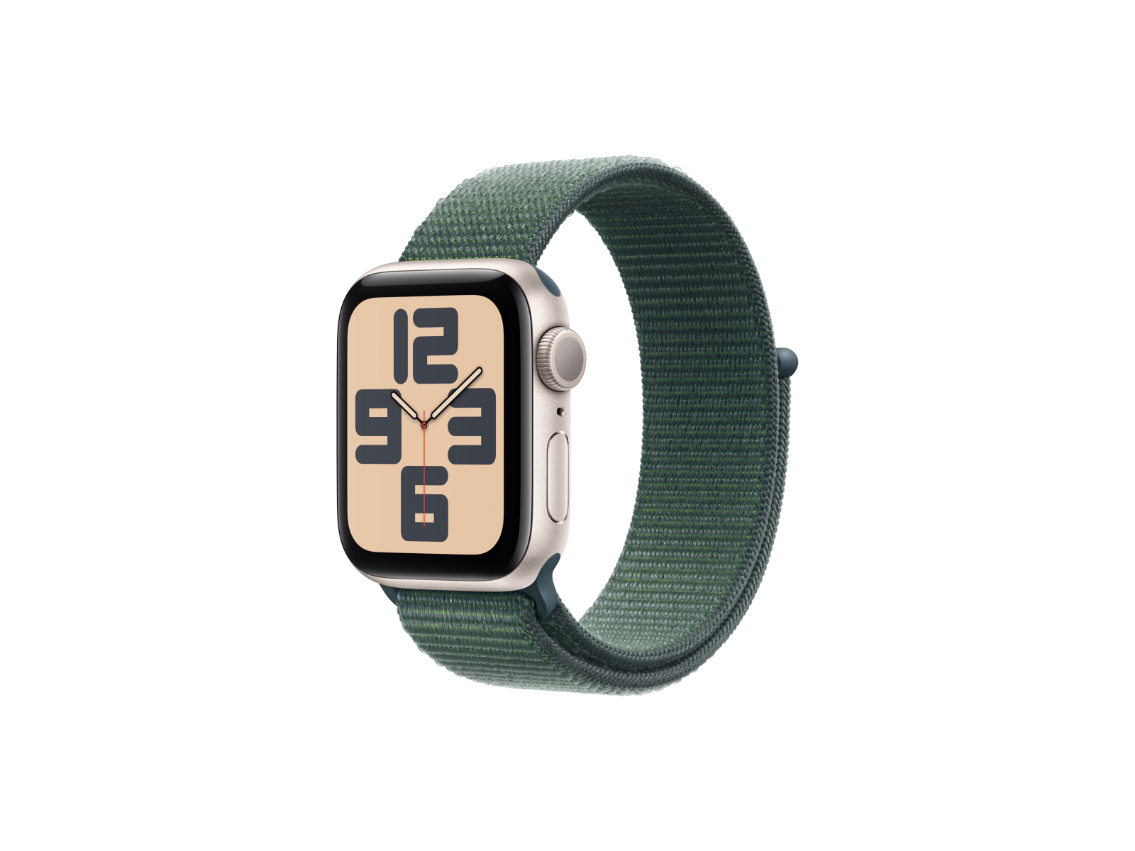 Apple Watch SE (2024), 40 мм, корпус из алюминия цвета «сияющая звезда», спортивный ремешок Loop зеленого цвета