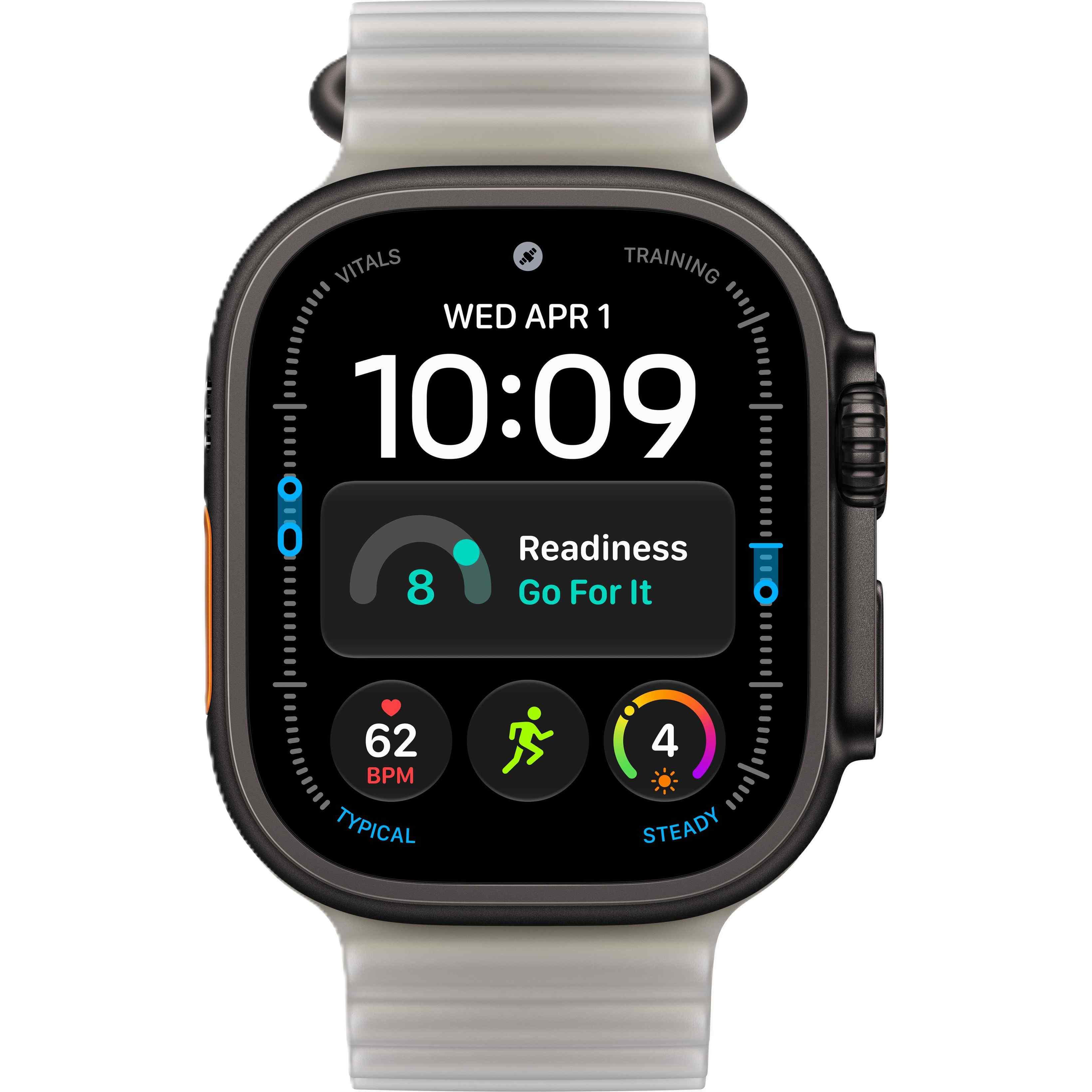 Apple Watch Ultra 4 GPS + Cellular, 49 мм, корпус из чёрного титана, ремешок Ocean цвета «полупрозрачный серый»