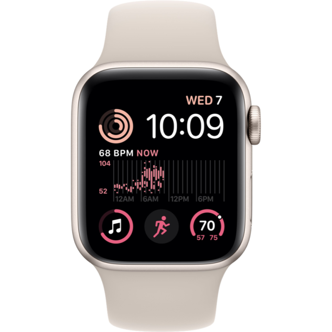 Apple Watch SE (2022), 44 мм, корпус из алюминия цвета «сияющая звезда», спортивный ремешок «сияющая звезда»