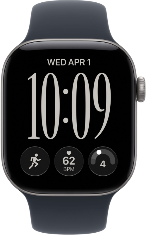 Apple Watch Series 12, 42 мм, корпус из алюминия цвета «серый космос», спортивный ремешок тёмно-синего цвета