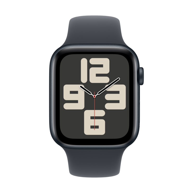 Apple Watch SE (2024), 44 мм, корпус из алюминия цвета «полуночный черный», спортивный ремешок «полуночный черный»