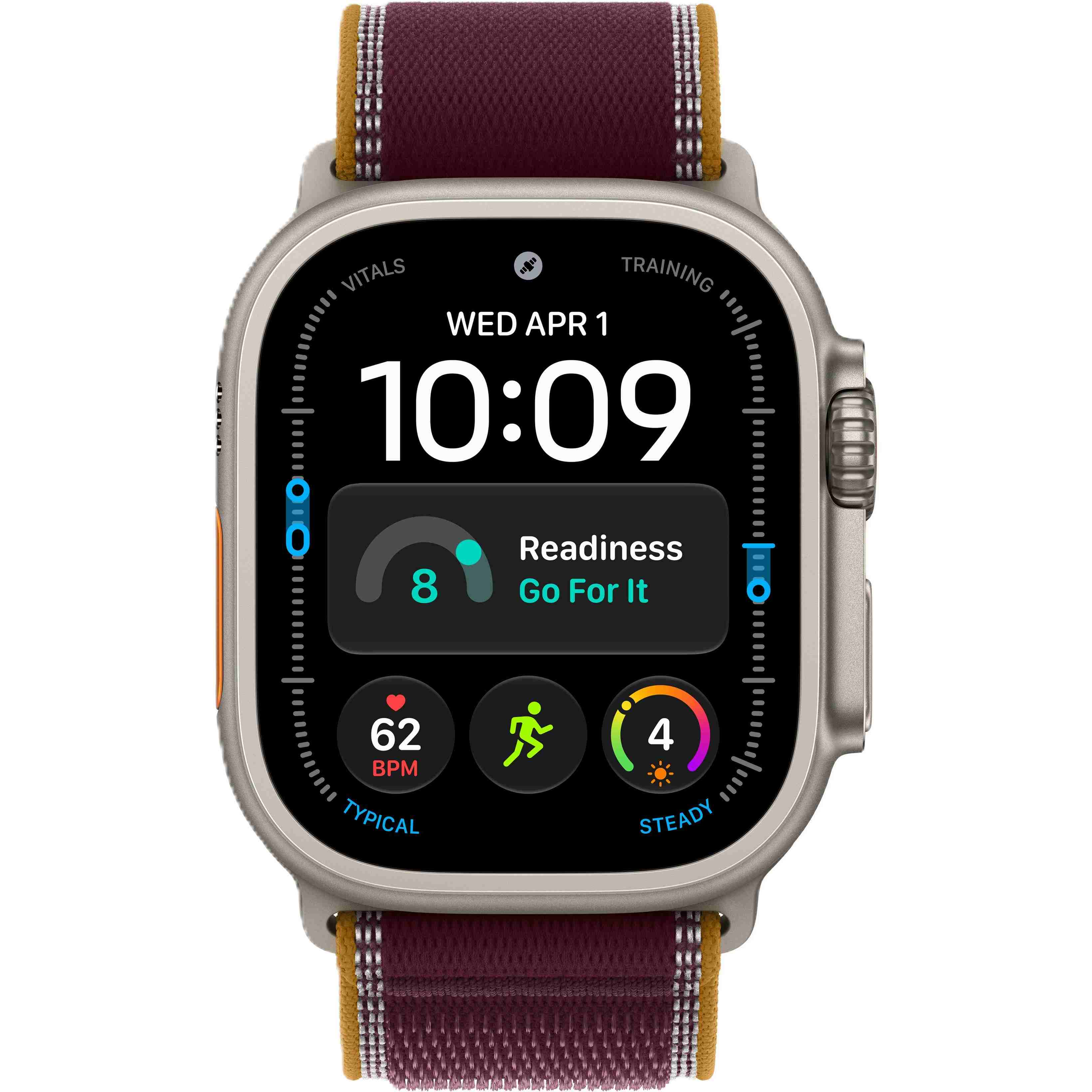 Apple Watch Ultra 4 GPS + Cellular, 49 мм, корпус из титана, ремешок Trail цвета «бургунди»