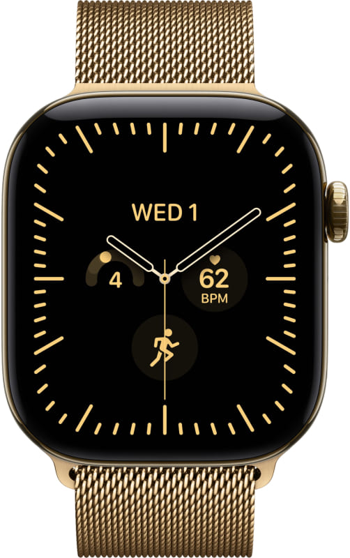 Apple Watch Series 12, 42 мм, корпус из титана цвета «Сияющее золото», ремешок Milanese цвета «Сияющее золото»
