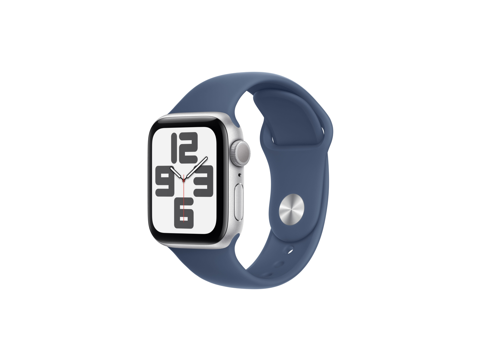 Apple Watch SE (2024), 44 мм, корпус из алюминия серебристого цвета, спортивный ремешок синего цвета