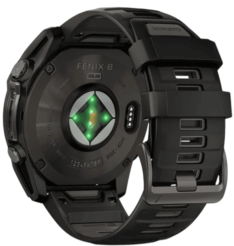 Умные часы Garmin Fenix 8 51 мм, Solar, титан с DLC, сапфир, силиконовый ремешок цвета чёрный/«серая галька»