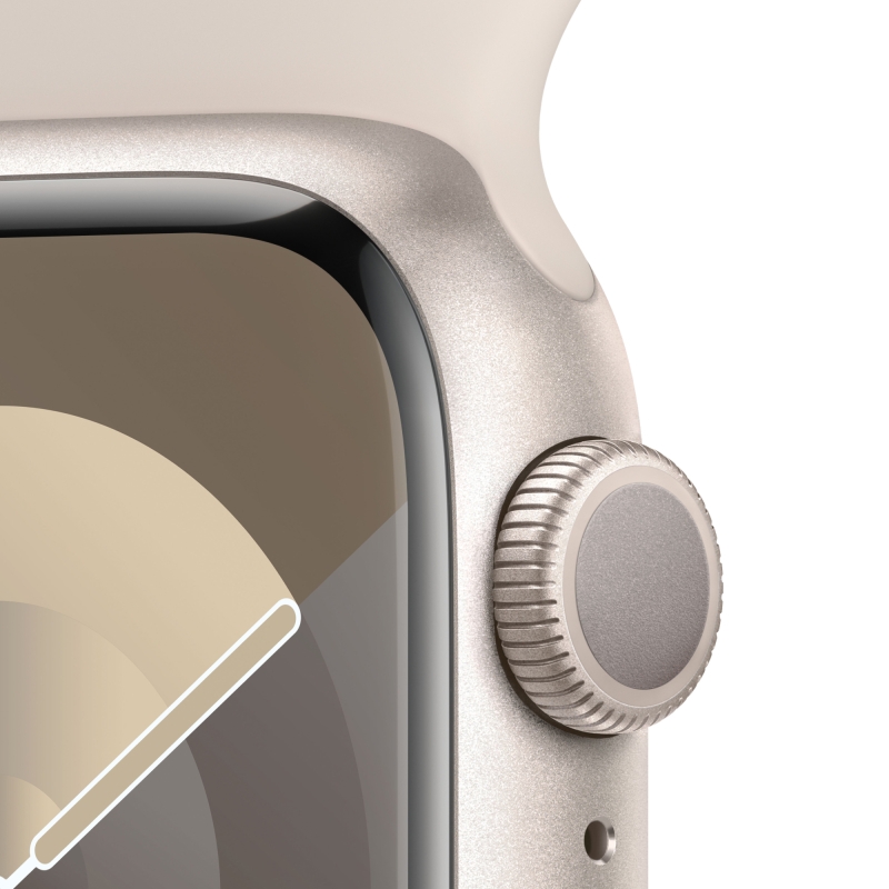 Apple Watch Series 9, 45 мм, корпус из алюминия цвета «сияющая звезда», спортивный ремешок «сияющая звезда»