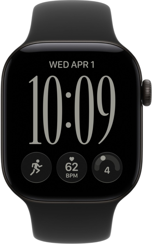 Apple Watch Series 12, 42 мм, корпус из алюминия чёрного цвета, спортивный ремешок чёрного цвета
