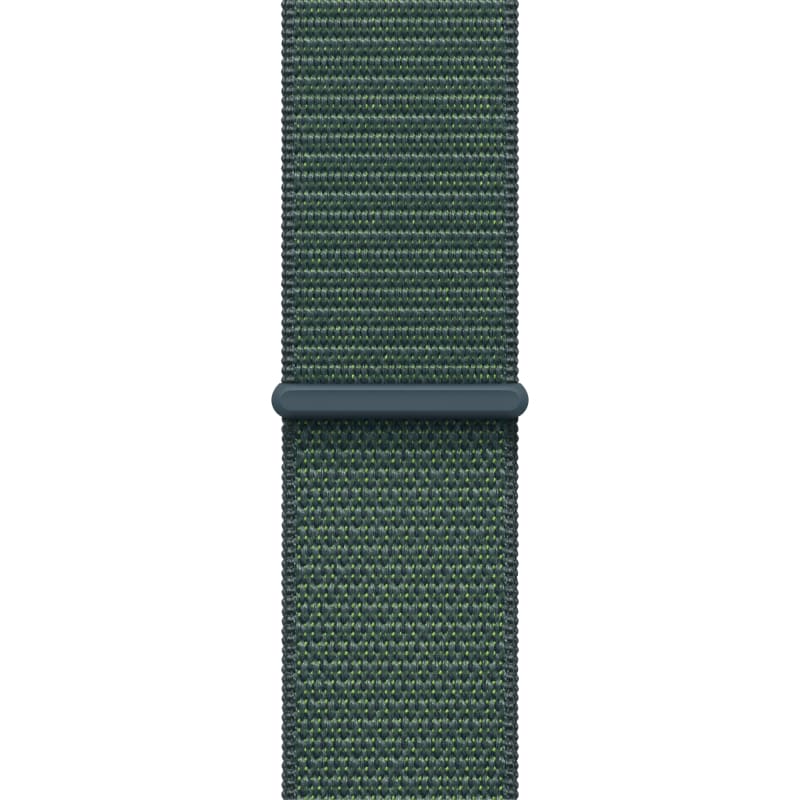 Apple Watch SE (2024), 44 мм, корпус из алюминия цвета «сияющая звезда», спортивный ремешок Loop зеленого цвета