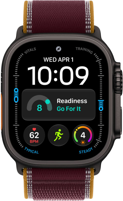 Apple Watch Ultra 4 GPS + Cellular, 49 мм, корпус из чёрного титана, ремешок Trail цвета «бургунди»
