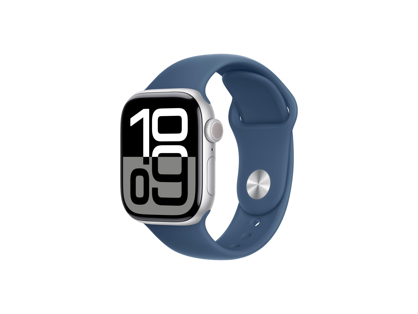 Apple Watch Series 10, 42 мм, корпус из алюминия серебристого цвета, спортивный ремешок синего цвета