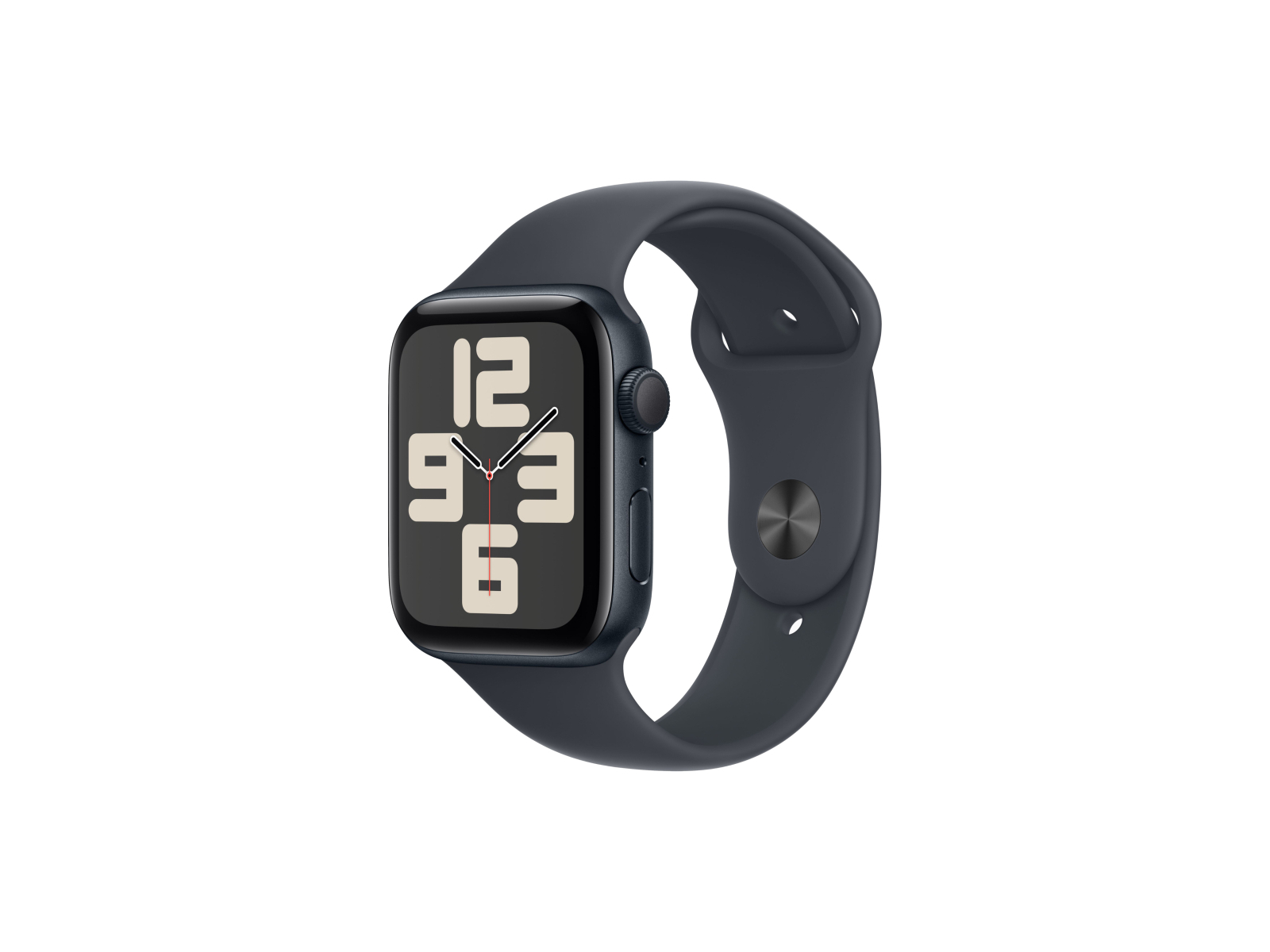 Apple Watch SE (2024), 44 мм, корпус из алюминия цвета «полуночный черный», спортивный ремешок «полуночный черный»