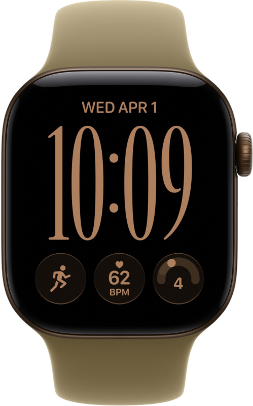 Apple Watch Series 12, 42 мм, корпус из алюминия темно-бронзового цвета, спортивный ремешок оливкового цвета
