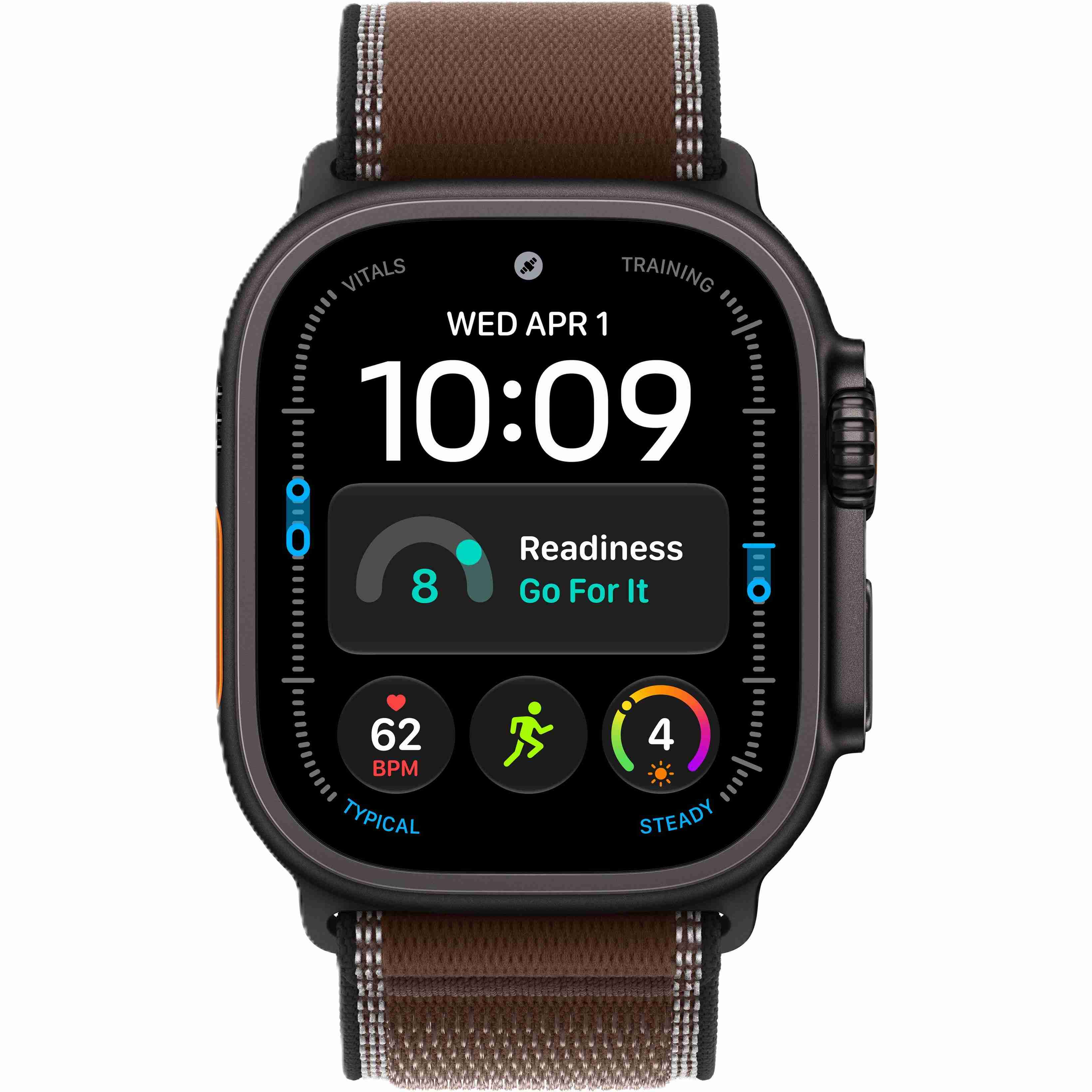 Apple Watch Ultra 4 GPS + Cellular, 49 мм, корпус из чёрного титана, ремешок Trail тёмно-коричневого цвета