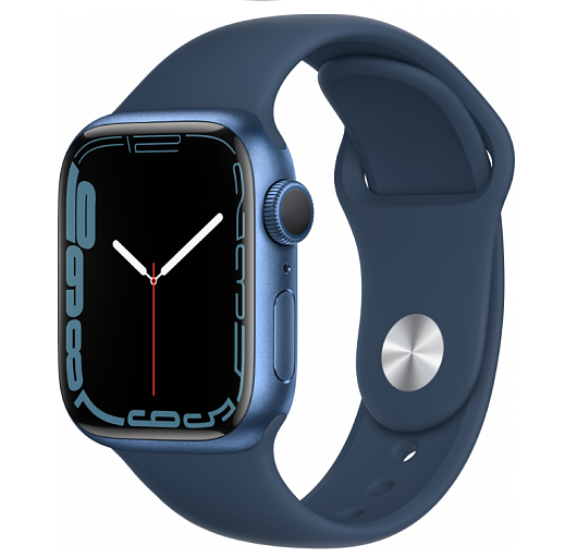 Apple Watch Series 7, 45 мм, корпус из алюминия синего цвета цвета, спортивный ремешок «синий омут»