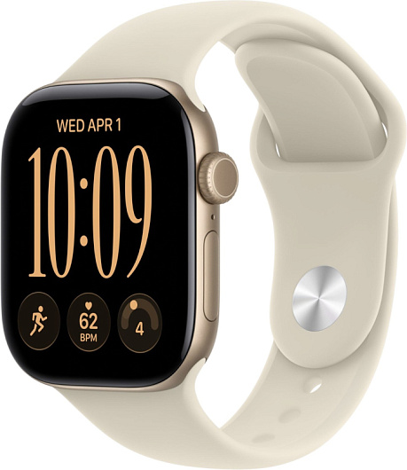 Apple Watch Series 12, 42 мм, корпус из алюминия цвета «светлое золото», спортивный ремешок песочного цвета