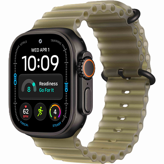 Apple Watch Ultra 4 GPS + Cellular, 49 мм, корпус из чёрного титана, ремешок Ocean цвета «полупрозрачная ламинария»
