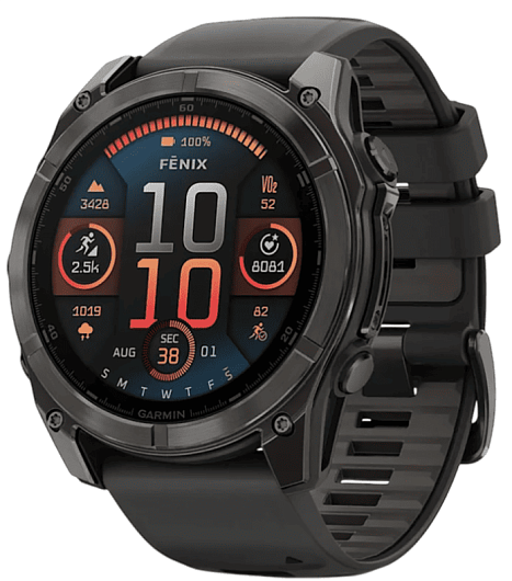 Умные часы Garmin fenix 8 51 мм, AMOLED, титан с DLC, сапфир, силиконовый ремешок цвета чёрный/«серая галька»