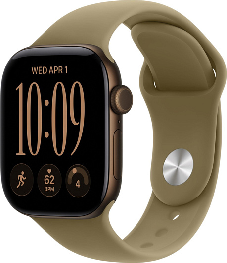 Apple Watch Series 12, 42 мм, корпус из алюминия темно-бронзового цвета, спортивный ремешок оливкового цвета