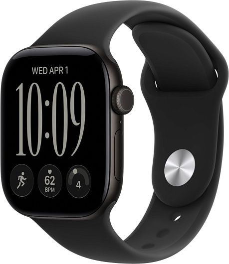 Apple Watch Series 12, 42 мм, корпус из алюминия чёрного цвета, спортивный ремешок чёрного цвета