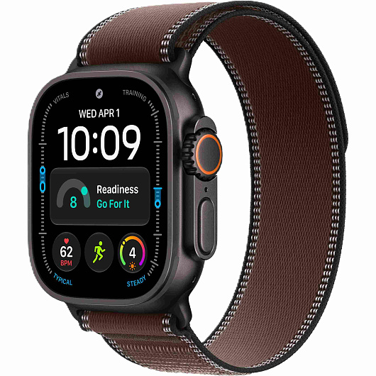 Apple Watch Ultra 4 GPS + Cellular, 49 мм, корпус из чёрного титана, ремешок Trail тёмно-коричневого цвета
