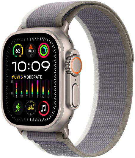 Apple Watch Ultra 2 GPS + Cellular, 49 мм, корпус из титана, ремешок Trail зеленого/серого цвета