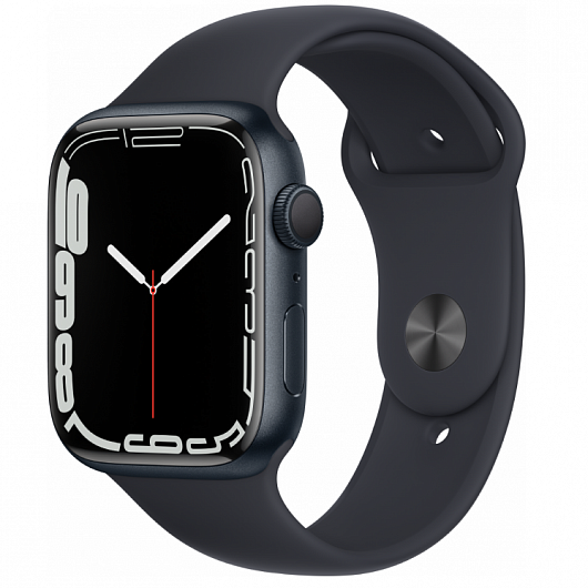 Apple Watch Series 7, 41 мм, корпус из алюминия цвета «тёмная ночь», спортивный ремешок «тёмная ночь»