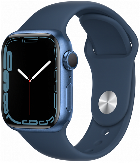 Apple Watch Series 7, 45 мм, корпус из алюминия синего цвета цвета, спортивный ремешок «синий омут»