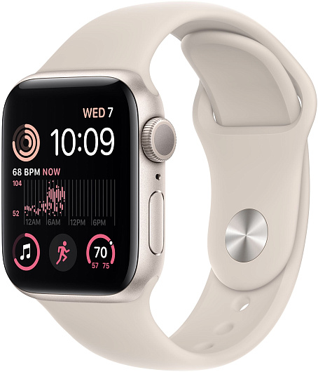Apple Watch SE (2022), 40 мм, корпус из алюминия цвета «сияющая звезда», спортивный ремешок «сияющая звезда»