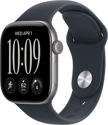 Apple Watch Series 12, 42 мм, корпус из алюминия цвета «серый космос», спортивный ремешок тёмно-синего цвета