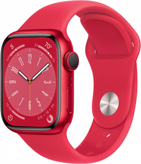 Apple Watch Series 8, 45 мм, корпус из алюминия красного цвета, спортивный ремешок (PRODUCT)RED