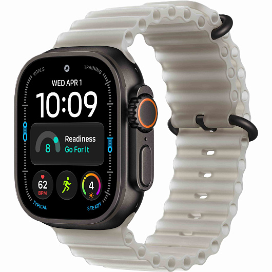Apple Watch Ultra 4 GPS + Cellular, 49 мм, корпус из чёрного титана, ремешок Ocean цвета «полупрозрачный серый»