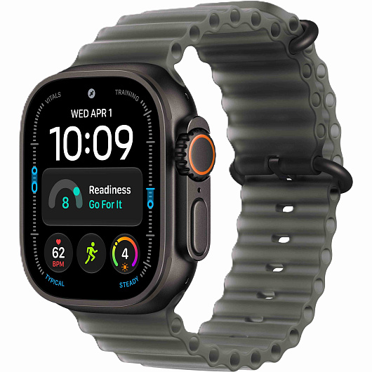 Apple Watch Ultra 4 GPS + Cellular, 49 мм, корпус из чёрного титана, ремешок Ocean цвета «полупрозрачный чёрный»