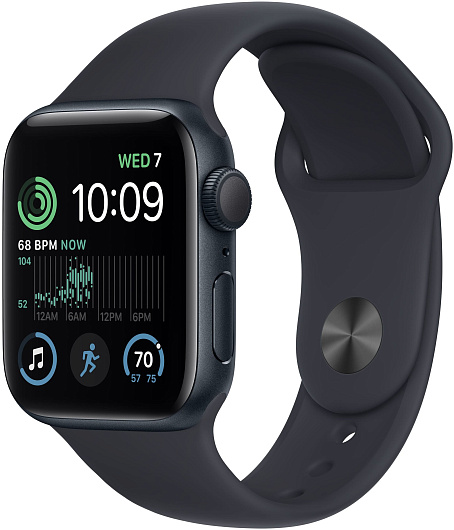 Apple Watch SE (2022), 40 мм, корпус из алюминия цвета «тёмная ночь», спортивный ремешок «тёмная ночь»
