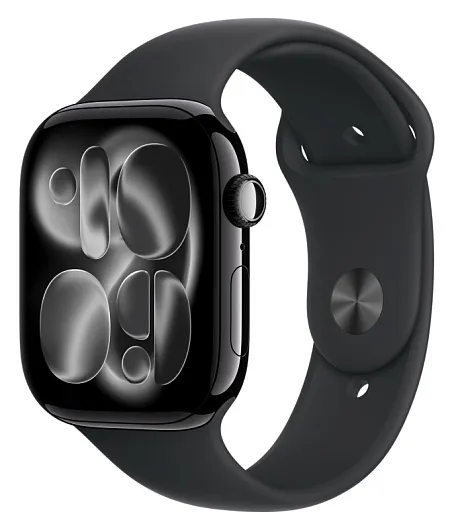 Apple Watch Series 11, 42 мм, корпус из алюминия цвета «чёрный глянец», спортивный ремешок чёрного цвета