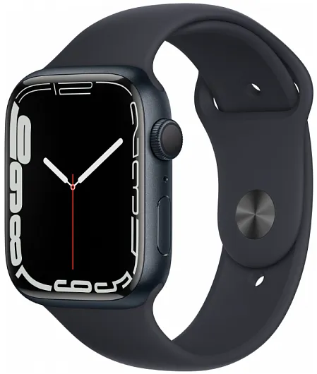 Apple Watch Series 7, 41 мм, корпус из алюминия цвета «тёмная ночь», спортивный ремешок «тёмная ночь»