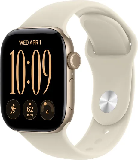 Apple Watch Series 12, 42 мм, корпус из алюминия цвета «светлое золото», спортивный ремешок песочного цвета