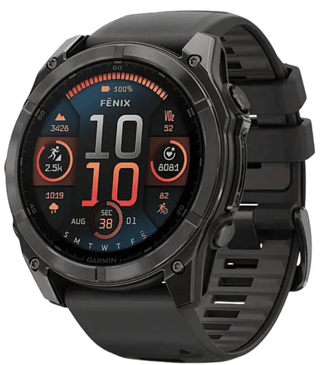 Умные часы Garmin fenix 8 47 мм, AMOLED, титан с DLC, сапфир, силиконовый ремешок цвета чёрный/«серая галька»