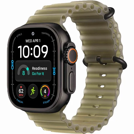 Apple Watch Ultra 4 GPS + Cellular, 49 мм, корпус из чёрного титана, ремешок Ocean цвета «полупрозрачная ламинария»