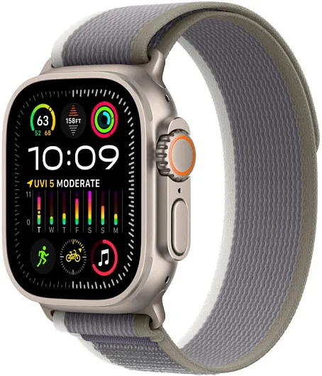 Apple Watch Ultra 2 GPS + Cellular, 49 мм, корпус из титана, ремешок Trail зеленого/серого цвета