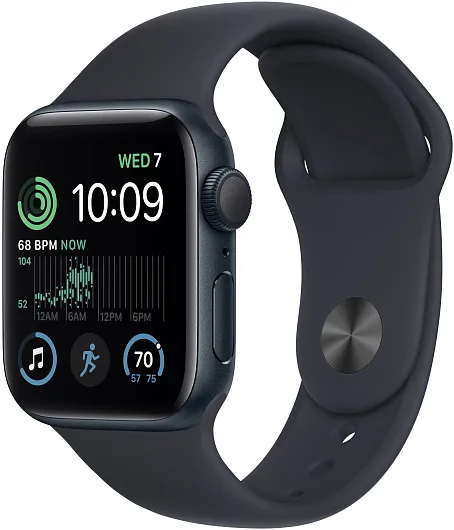 Apple Watch SE (2022), 40 мм, корпус из алюминия цвета «тёмная ночь», спортивный ремешок «тёмная ночь»