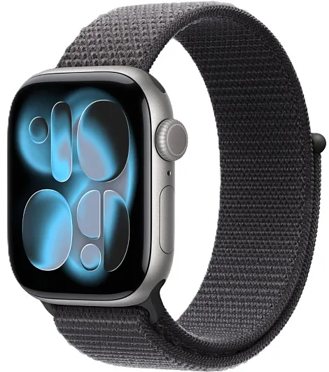 Apple Watch Series 11, 42 мм, корпус из алюминия цвета «космический серый», спортивный ремешок Loop тёмно-серого цвета