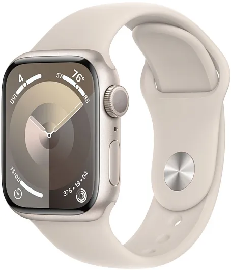 Apple Watch Series 9, 41 мм, корпус из алюминия цвета «сияющая звезда», спортивный ремешок «сияющая звезда»