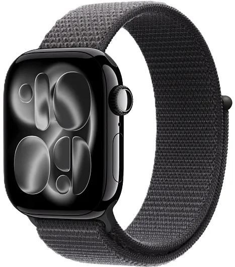 Apple Watch Series 11, 46 мм, корпус из алюминия цвета «чёрный глянец», спортивный ремешок Loop тёмно-серого цвета