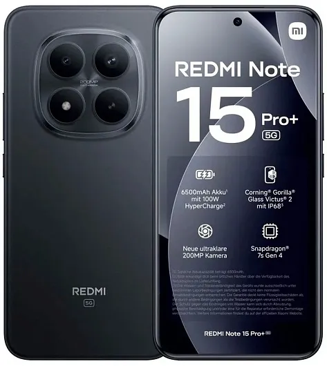 Смартфон Xiaomi Redmi Note 15 Pro+ (5G) 12/512 ГБ Чёрный