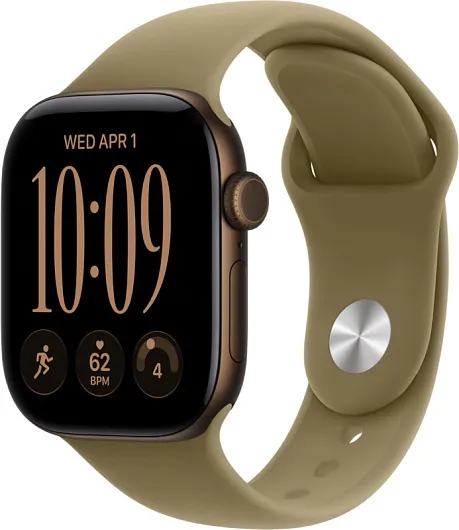 Apple Watch Series 12, 46 мм, корпус из алюминия темно-бронзового цвета, спортивный ремешок оливкового цвета