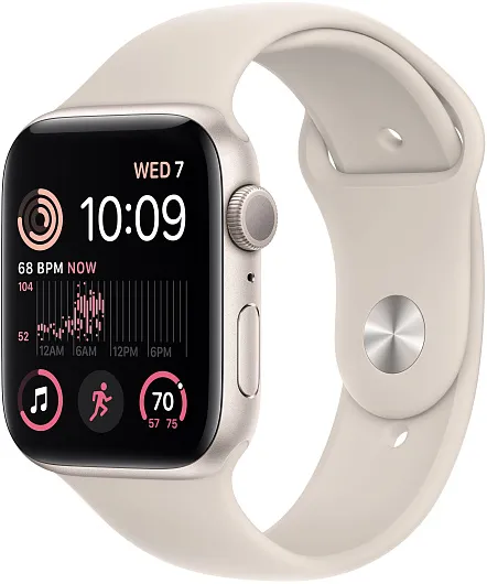 Apple Watch SE (2022), 44 мм, корпус из алюминия цвета «сияющая звезда», спортивный ремешок «сияющая звезда»