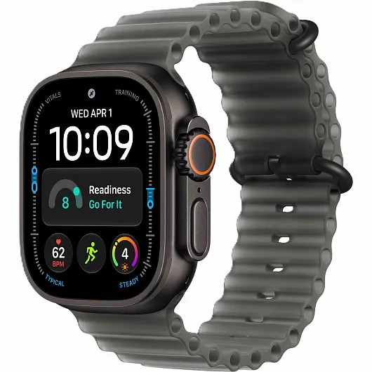 Apple Watch Ultra 4 GPS + Cellular, 49 мм, корпус из чёрного титана, ремешок Ocean цвета «полупрозрачный чёрный»