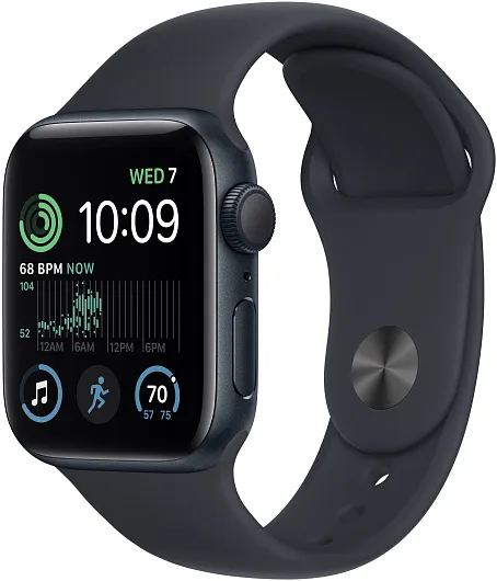 Apple Watch SE (2022), 40 мм, корпус из алюминия цвета «тёмная ночь», спортивный ремешок «тёмная ночь»